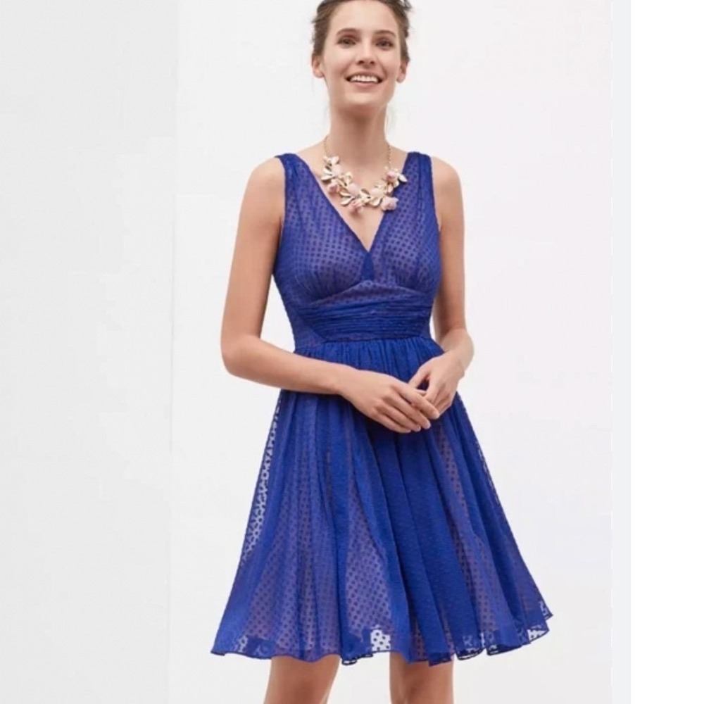 HD in Paris Anthropologie Cobalt Blue Swiss Dot Strappy Back Dress Size 10